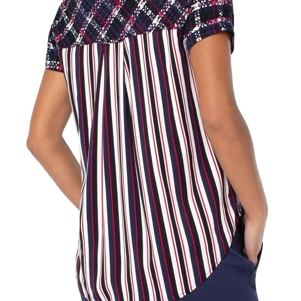 NEW Liverpool Rolled Sleeveless Button Front Shirt In Navy And Red Lollipop Mixe - Picture 4 of 4